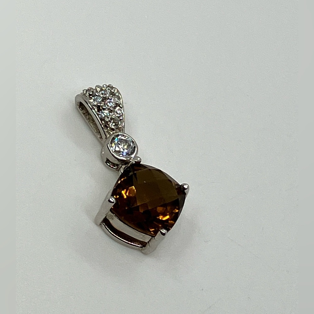 Vtg 925 Sterling Silver Clear & Smokey Topaz Colour Cubic Zirconia Pendant